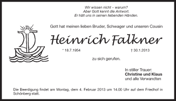 Traueranzeige von Heinrich Falkner von Pegnitz-Zeitung
